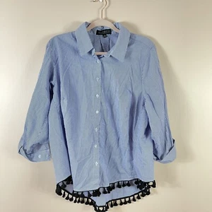 ELOQUII womens plus size 20 blue white striped tassel hem button down shirt - Imagen 1 de 4