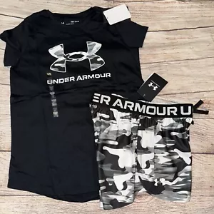 Under Armour Girls Youth Black Camo Outfit Set Summer Shorts NEW - Picture 1 of 1