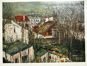 Estampado de arte francés vintage de Maurice Utrillo 1953 sin enmarcar 11x14,6 paisaje urbano - Imagen 1 de 6