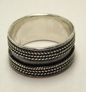 Anello fascia larga matrimonio argento sterling 925 fatto a mano corda Bali vintage misura 9,5 - Foto 1 di 9
