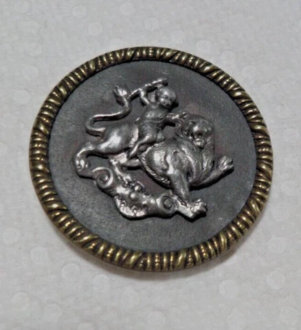 Vintage Antique Metal Picture Button SATYRE & LION 1 & 1/2" Cover