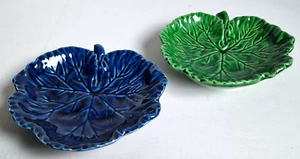 Teller Schalen Kohlblatt Weinblatt Grün & Blau Majolika Keramik Art déco Vtg. - Bild 1 von 11