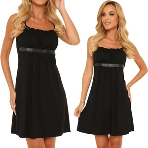 Nachtkleid Nachthemd Negligee De Lafense 418 Nachtwäsche Viskose Schwarz S-3XL - Bild 1 von 5