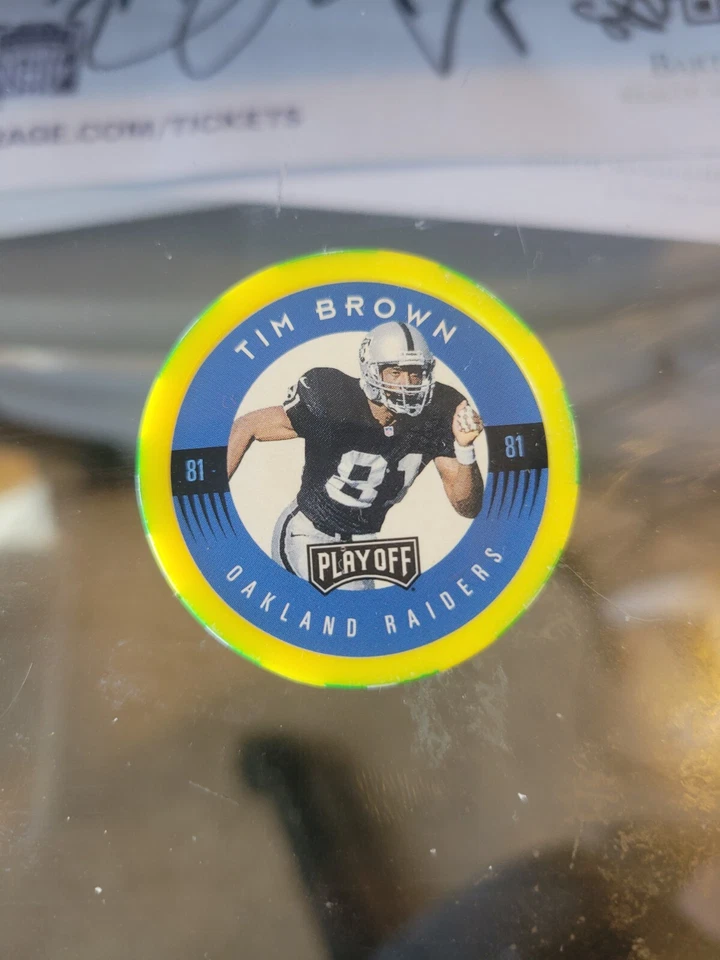 1997 Playoff First & Ten Chip Shot Yellow Tim Brown HOF - Image 1 of 1