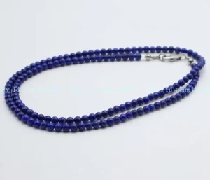 4mm Royal Blue Lapis Lazuli Round Beaded Modern Minimalist Gemstone Necklace - Picture 1 of 12