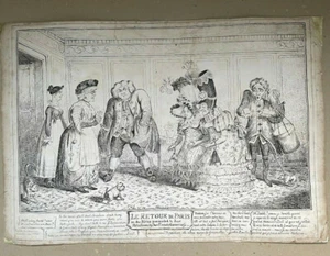 1835 ORIGINAL SATIRICAL PRINT CRUICKSHANK LE RETOUR DE PARIS RESTRUCK BY MACLEAN - Picture 1 of 3