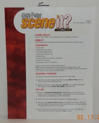 Scene it Harry Potter Edition DVD Board Game Replacement Instructions - Image 1 of 2