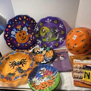 Lot Halloween Party Accessories Bowls Warning Tape Treat Bags Plates Luminaries - Picture 1 of 5
