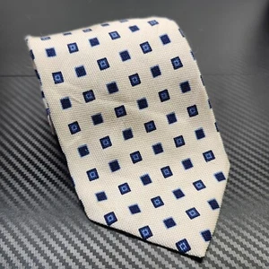 Vintage Altea Milano Ivory w/ Blue Squares 100% Silk Woven Tie Made In Italy - Picture 1 of 5