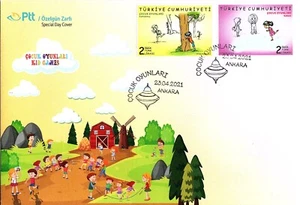 TURKEY 2021 SPECIAL DAY COVER TWO STAMPS 2019 KIDS PLAY FANCY CANCEL BEAUTIFUL - Picture 1 of 7