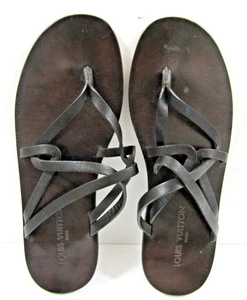 Louis Vuitton Men's Black Leather Gladiator Thong Sandals Size 11 - Picture 1 of 10