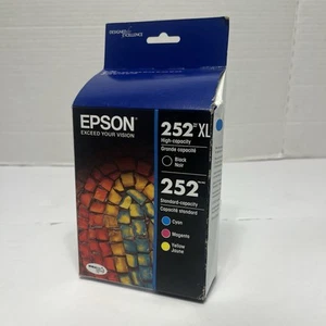 Epson 252XL Black & 252 Color Ink T252XL-BCS 4-Pack Exp 2027 Genuine Retail Box - Picture 1 of 6