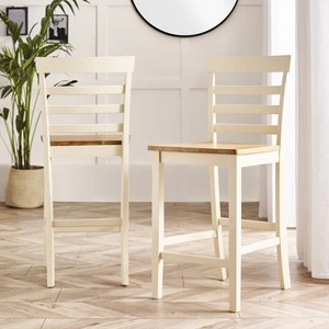 **Seconds** Rye Cream Chair Oak Seat Wooden 2x Bar Chairs - Picture 1 of 6