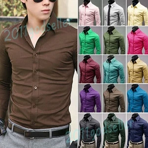 Mens Casual Slim Long Sleeve Shirt Formal Wedding Business Dress Shirts Tops▪ - Picture 1 of 20