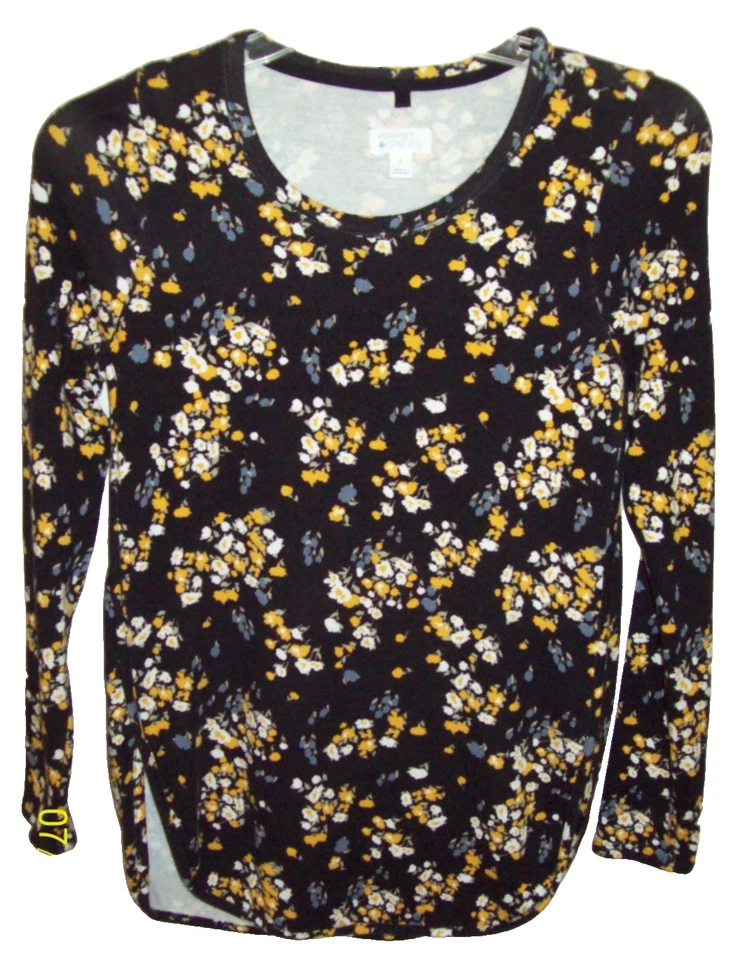 Top de mujer MARKET & SPRUCE talla pequeña busto 34" negro amarillo floral manga larga (M4) Foto 1 de 4