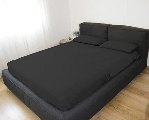 Completo Letto Matrimoniale, Colore NERO, Con Trattamento NO-STIRO, Effetto Raso - Foto 1 di 12