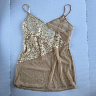 Cami Coqueta Lg Y2K De Colección Victoria’s Secret Corte Encaje Asimétrico Transparente Tostado 00 Foto 1 de 4