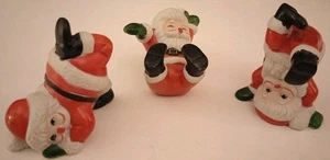 1960-70 Weihnachten Weihnachtsmann Figuren Tumbling Headstand 3 tlg Set Keramik Rarität ungestempelt - Bild 1 von 12