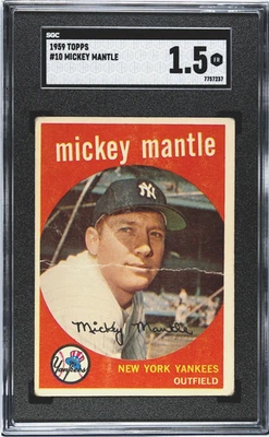 Tarjeta de béisbol Mickey Mantle 1959 Topps SGC 1,5 de colección graduada Yankees MLB #10 Foto 1 de 2