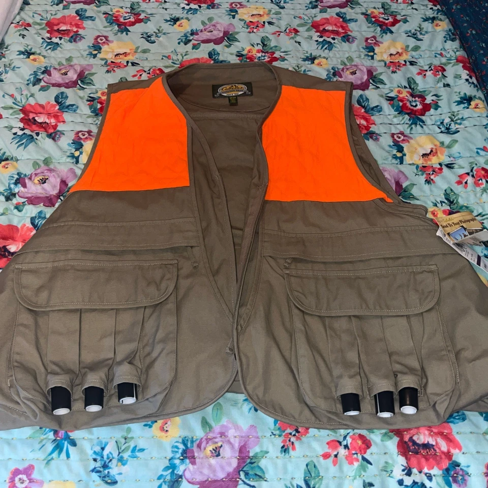 New Cabela's Fowl Hunting Vest 2XL Tan Orange Safety Pocket Storage Canvas Duck - Image 1 of 4