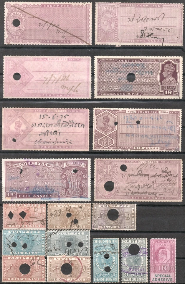 British INDIA & Court Fee Revenue Fiscal Tax Stamps Lot VF - Image 1 of 1