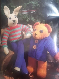 DELIGHTFUL Knitting Pattern To Make Toy Teddy Bear & Bunny Rabbit. - Picture 1 of 3