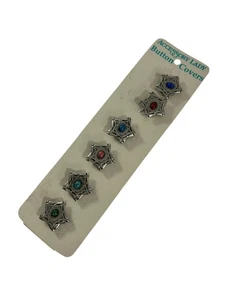 Vintage Accessory Lady Button Covers Western Southwestern Stars Silver Tone - Picture 1 of 9