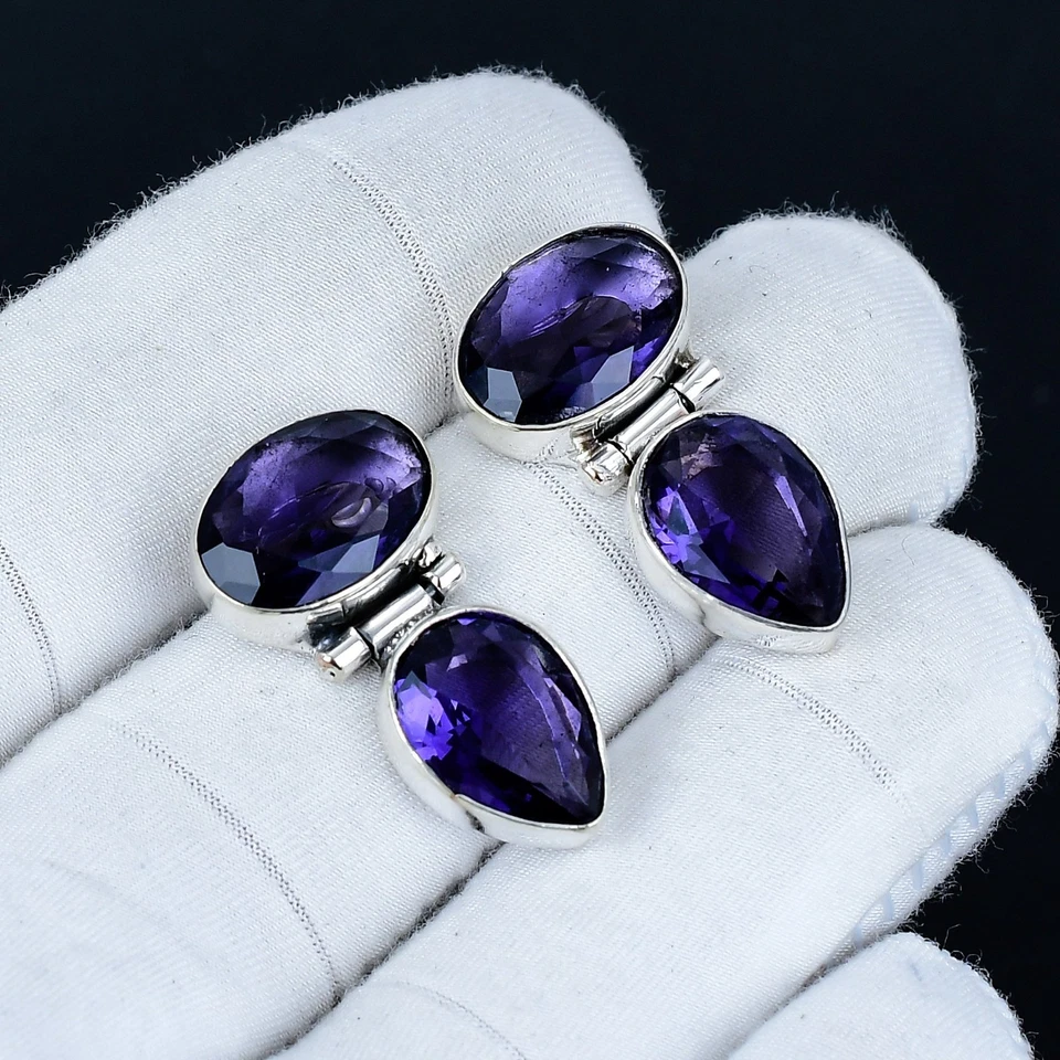 Elegante Ametista Gemma Orecchini 925 Argento Sterling Gioielli Per Donna Regali - Immagine 1 di 4