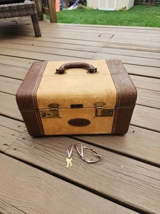 Maleta de maquillaje tren duro equipaje Wings United vintage tweed y cuero con llaves - Imagen 1 de 17