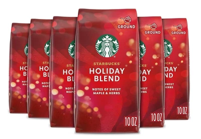 Starbucks Holiday Blend Medium Roast Ground Coffee 10oz 6 Bags BB:11-24-2025 - Image 1 of 4