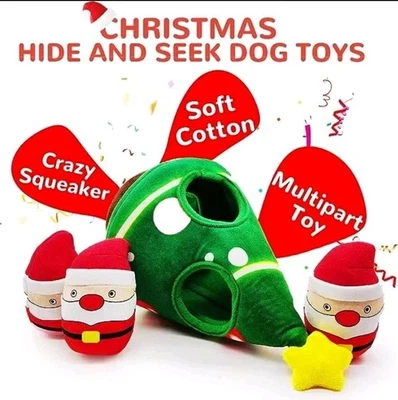 Dog Chew Toy Plush Hide And Seek Squeaky Interactive Dog Toy For Christmas - Image 1 of 4