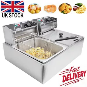 20L Large Electric Deep Fat Fryer Fast Chip Twin Tank Oil Fryer Commercial UK - Picture 1 of 12