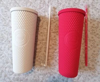 Double Wall Tumbler with Leak. 24 Oz. Lot Of 2 . White And Red Matte. New . - Image 1 of 4