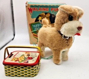 Vintage 1960's S&E Battery Operated Walking Puppy W Original Box Made in Japan - Picture 1 of 14