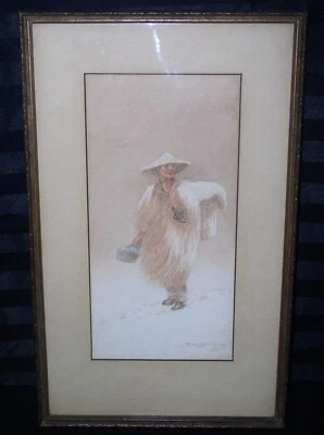 Takashi Nakayama (1893-1978) Retrato de un hombre ~ Firmado, acuarela ~ 12 "x 6" Foto 1 de 4