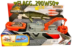 MOSASAURUS RESCUE ACTION BOAT Matchbox Jurassic World Rebirth Movie Playset NUOVO! - Foto 1 di 6