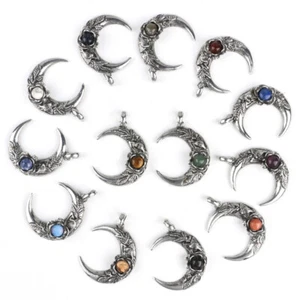 Retro Crescent Moon Flower Chakra Crystal Bead Pendant Punk Women Jewellery Gift - Picture 1 of 25