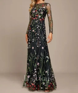 JJ's House Sheath/Column Boat Neck Floor-Length Lace Floral Evening Dress -US 12 - Picture 1 of 6
