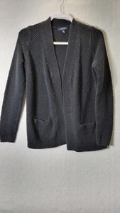 Land's End Women's Cardigan Sweater Knit Black Long Sleeve Size S 6-8 Pockets - Picture 1 of 8