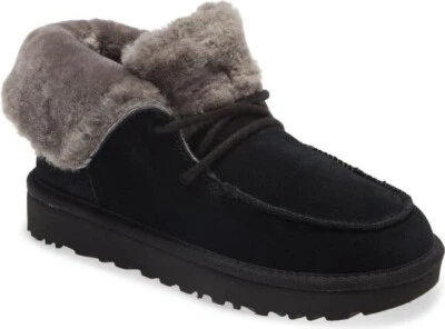 UGG 女式 Diara 正品剪羊毛黑色踝靴袖口拖鞋 5 码 — 第 1/4 张图片