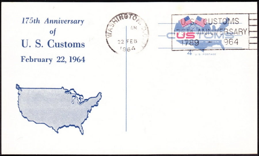 US Postal Card Scott # UX50 Cacheted with First Day Cancel - 4 Cents US Customs - Image 1 of 1