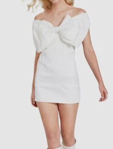 Bardot Women's White Bow-Front Off-the-Shoulder Mini Dress Size M - Picture 1 of 4