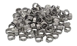 100 Piece Ear Hose Clamps 304 Stainless Steel 7.3-9mm Single Size Bulk Pack - Picture 1 of 4