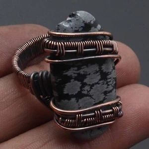 Obsidian Gemstone Gift For Mom Wire Wrapped Ring US 7.5 Jewelry G13152 - Picture 1 of 3