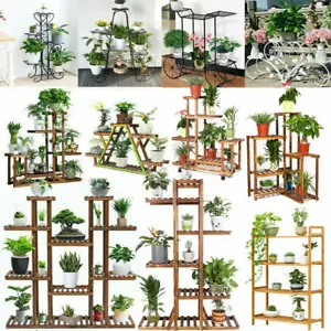 Outdoor Indoor Wooden Metal Plant Stand Planter Pots Shelf Home Garden Kitchen - Picture 1 of 123