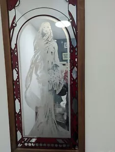 VINTAGE 1970's ART NOUVEAU ALPHONSE MUCHA LADY PICTURE MIRROR - Picture 1 of 5