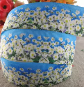 Ripsband Floral Blume Gänseblümchen mit Himmel Band 7/8 Zoll 22 mm - Bild 1 von 1