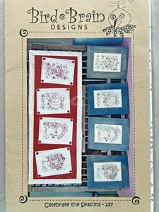 Red Work Bird Brain Designs Embroidery Pattern Celebrate the Seasons Cottage - Picture 1 of 10