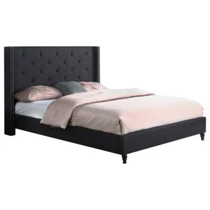 Trent Home Fabric Upholstered Wingback East King Platform Bed in Black - Picture 1 of 3