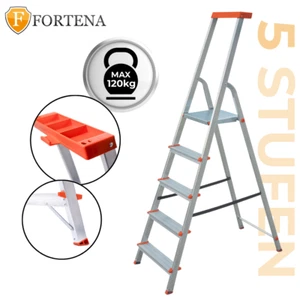 Stehleiter Haushaltsleiter mit Ablage Profi Leiter Aluminium mit Regal 5 Stufen - Bild 1 von 13